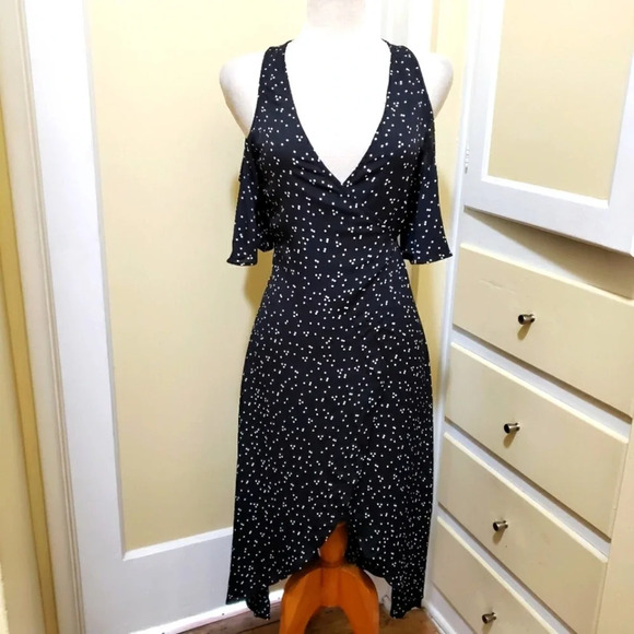 Wrap Dress by Flynn Skye Black & Cream Peek-a-Boo Shoulders Small - Picture 1 of 6